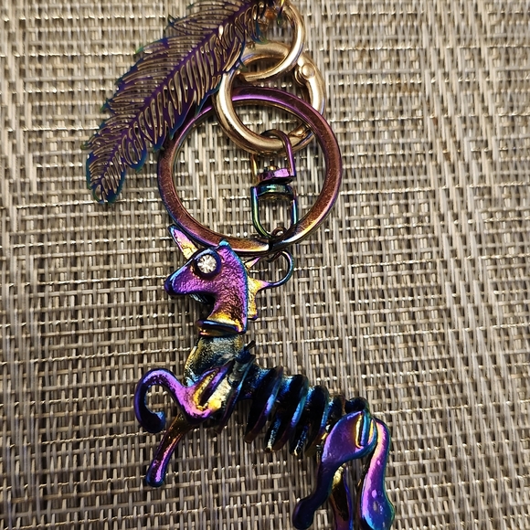 New! Oil Slick Unicorn Rainbow Keychain / Bag Charm beautifully handcrafted - Picture 2 of 2